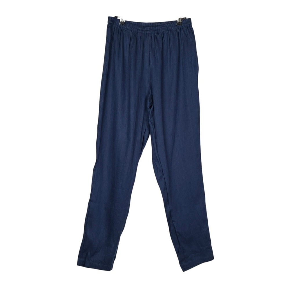 NEW The Company Store Linen Pull On Slim Leg Pants Size M Navy Blue Vacation